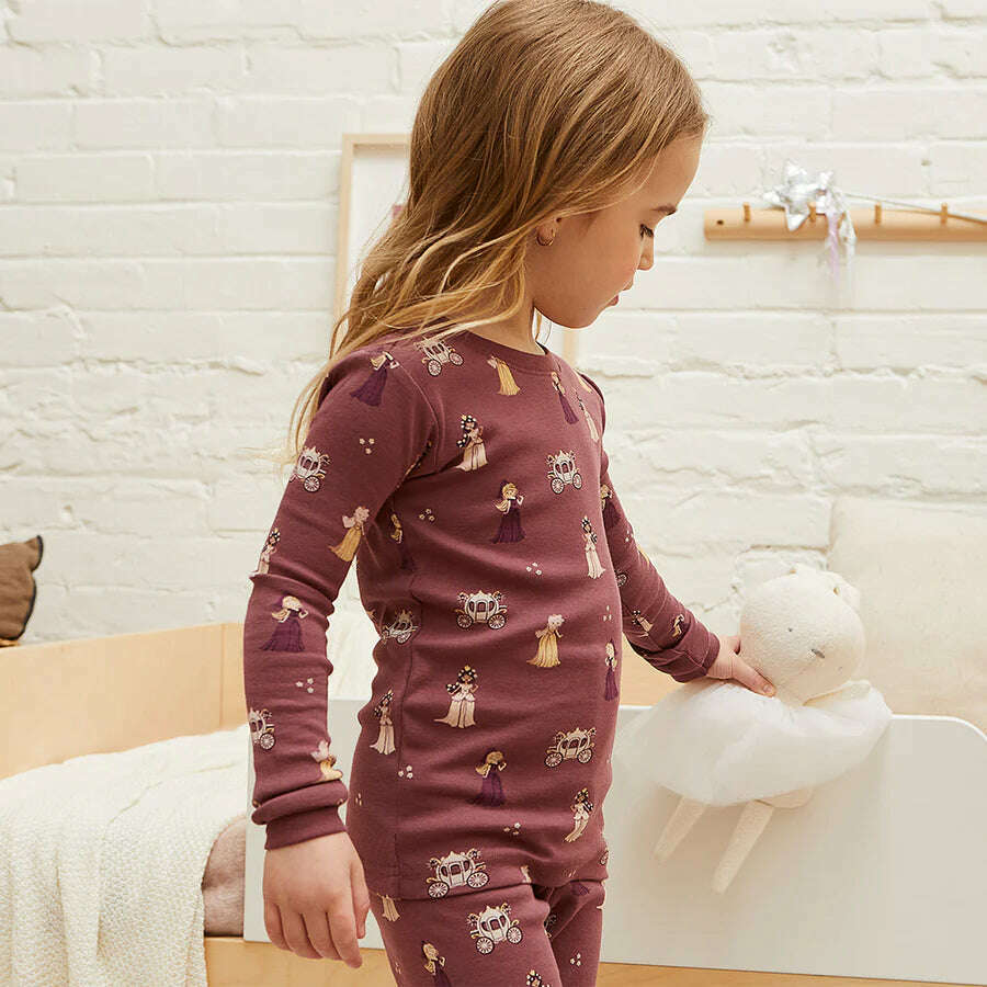 Princesses Print on Merlot PJ Set - Size 18M