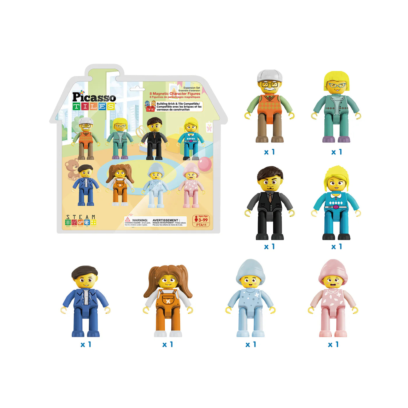 Picasso Tiles 8 Piece Family Character Figure Set