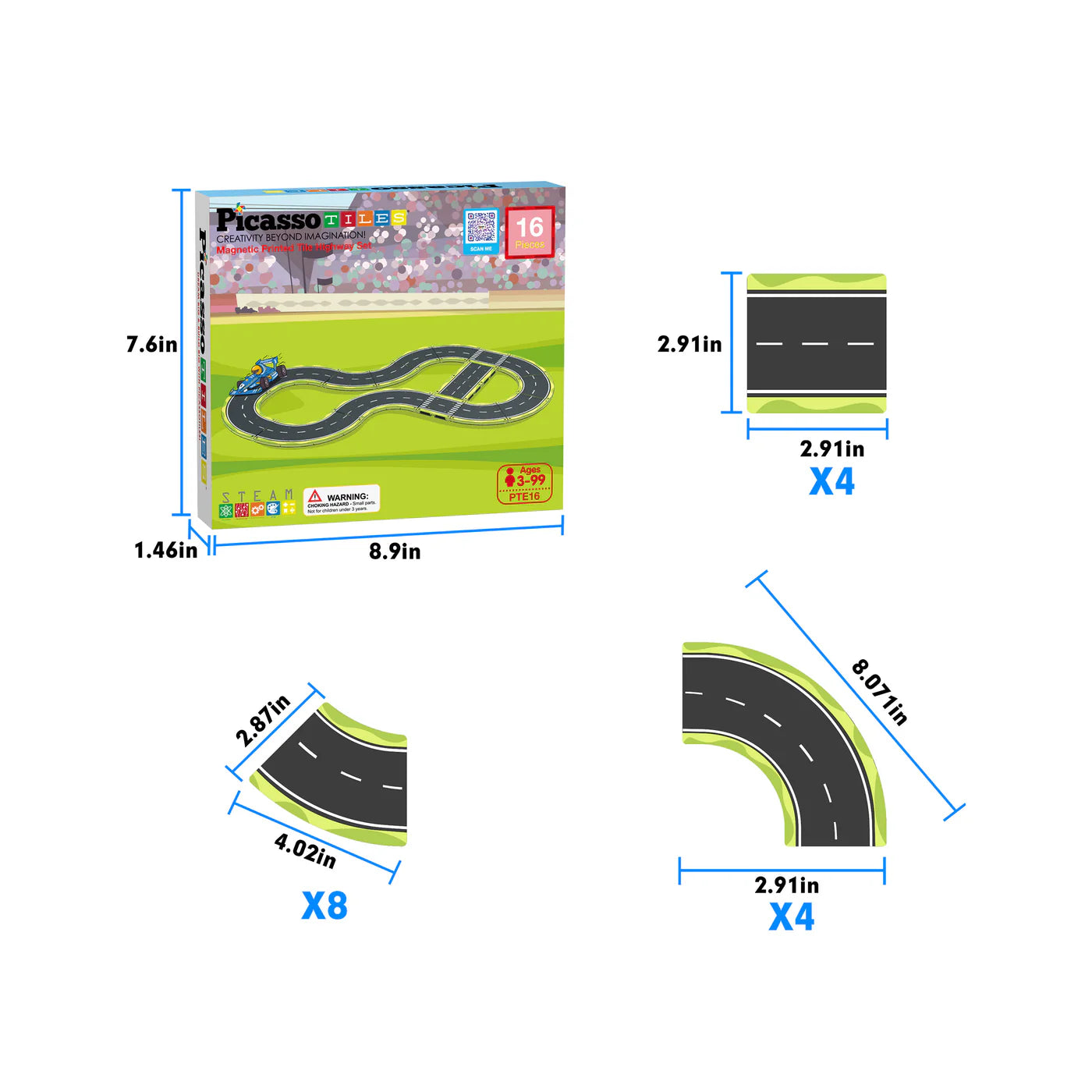 Picasso Tiles Magnetic Racetrack Speedway Tiles