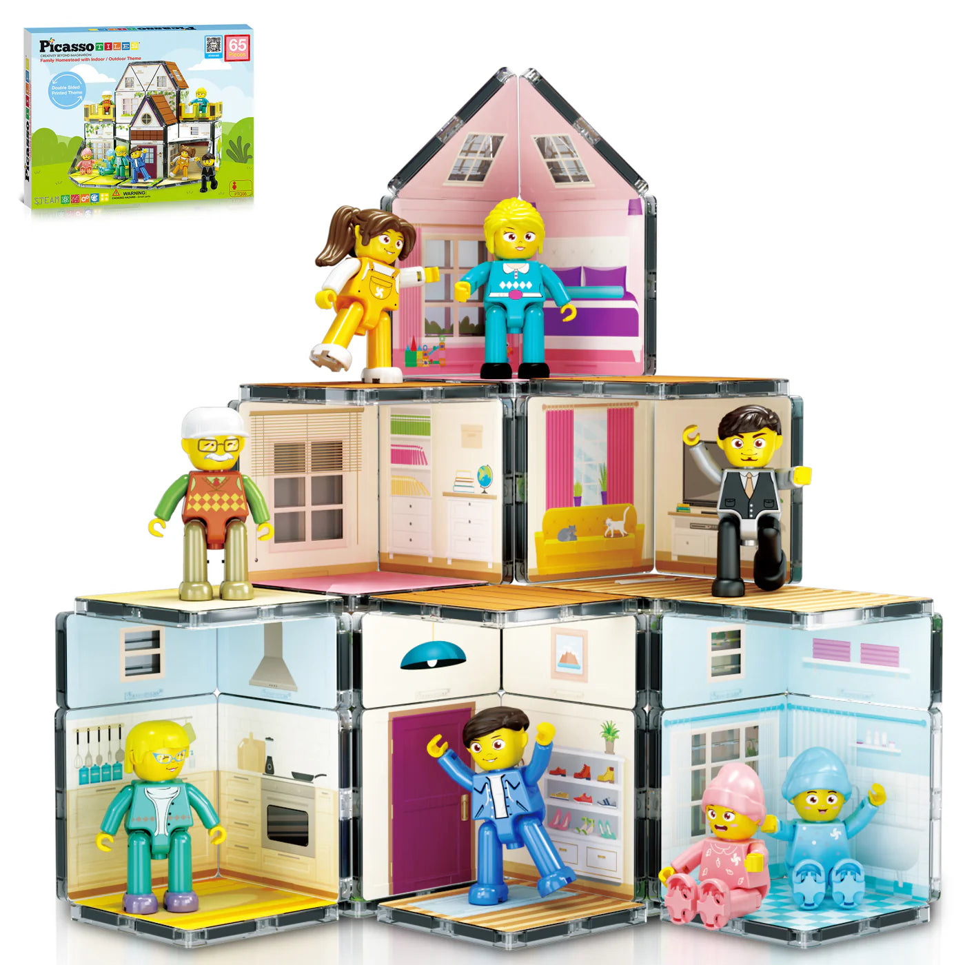 Picasso Tiles Family Doll House with Character Action Figures