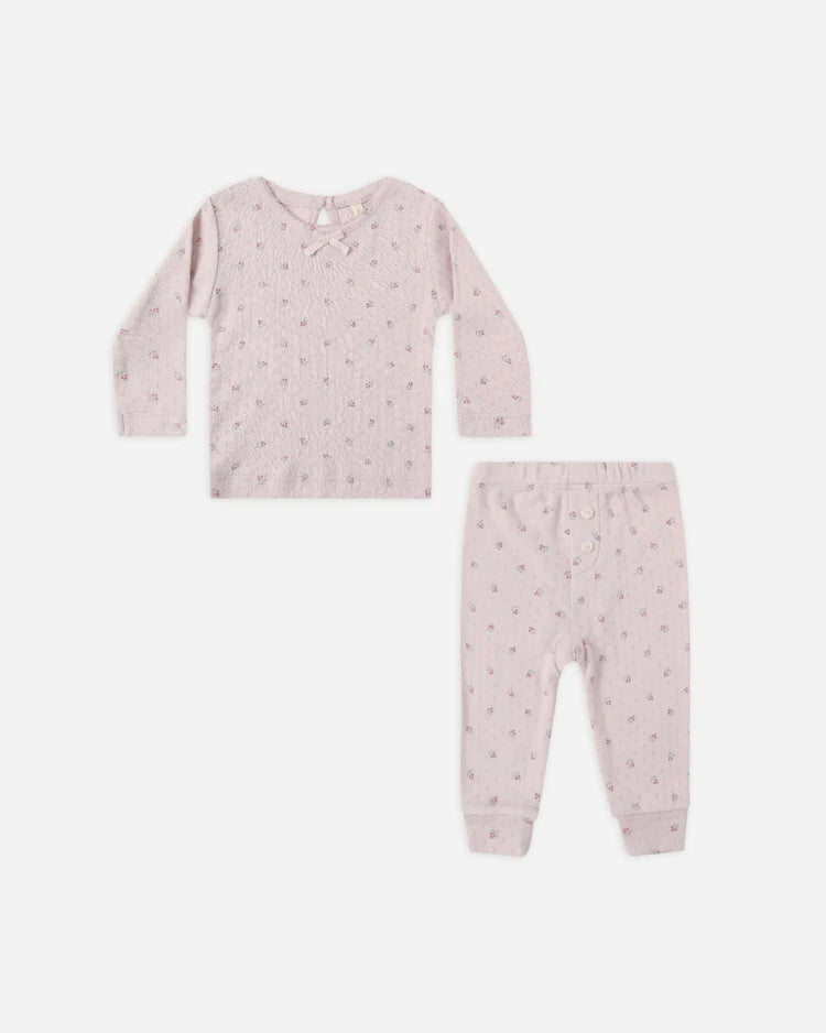 Pointelle Long Sleeve Tee + Legging - Lilac Ditsy