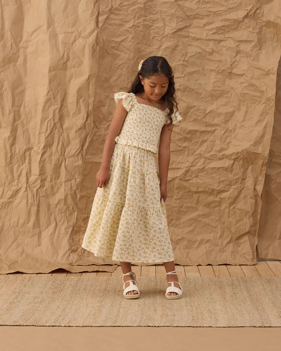 Tiered Midi Skirt - Yellow Floral