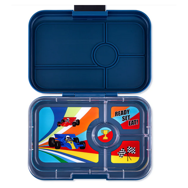 Yumbox Tapas (4 Compartment) Monte Carlo Blue & Race Cars