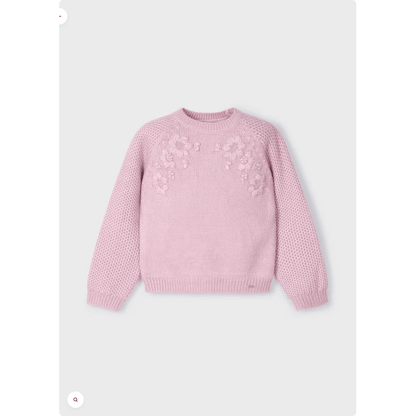 Pink Flower Embroidered Knit Sweater