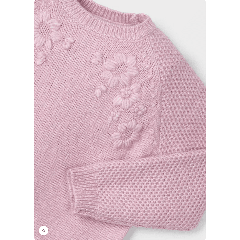 Pink Flower Embroidered Knit Sweater