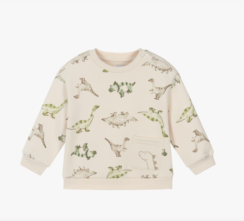 Beige Dino Pattern Sweatshirt