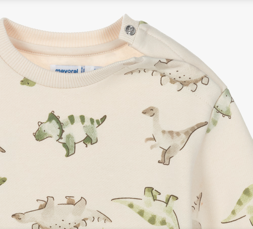 Beige Dino Pattern Sweatshirt