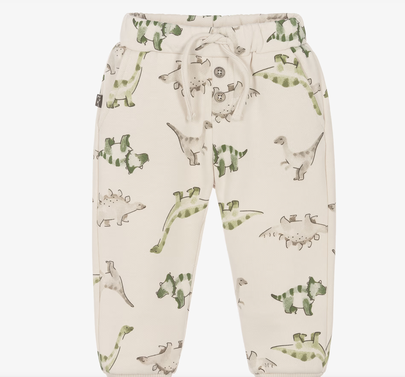 Beige Dino Pattern Jersey Joggers