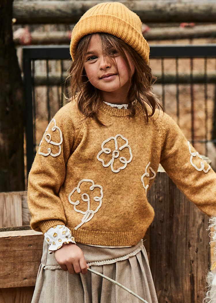 Flower Applique Knit Sweater