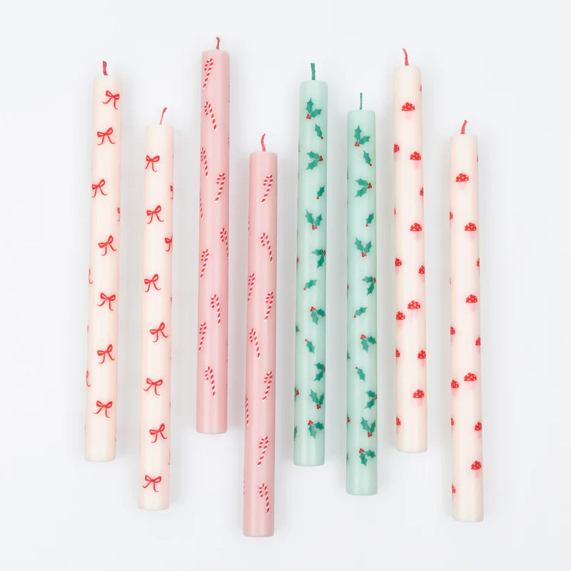 Festive Patterned Table Candles (x8)