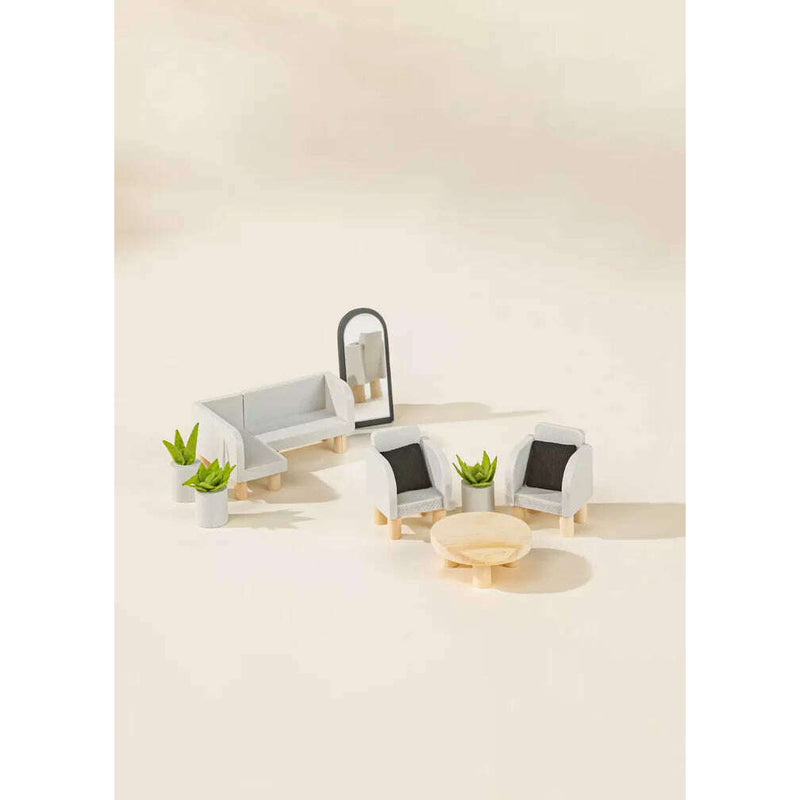 Wooden Doll House Living Room Furniture & Accessories (10 pcs)