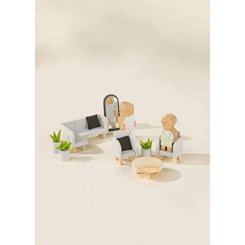 Wooden Doll House Living Room Furniture & Accessories (10 pcs)