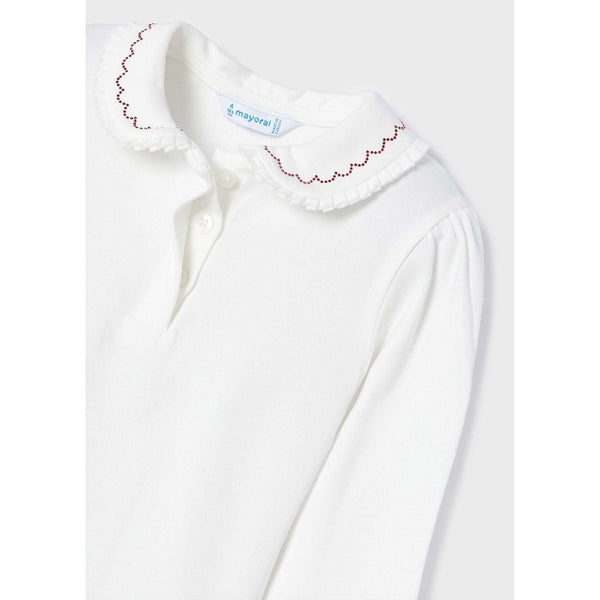 Long Sleeve Polo Shirt - Off White & Red