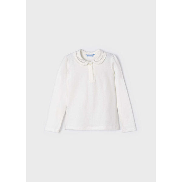 Long Sleeve Polo Shirt - Off White & Silver