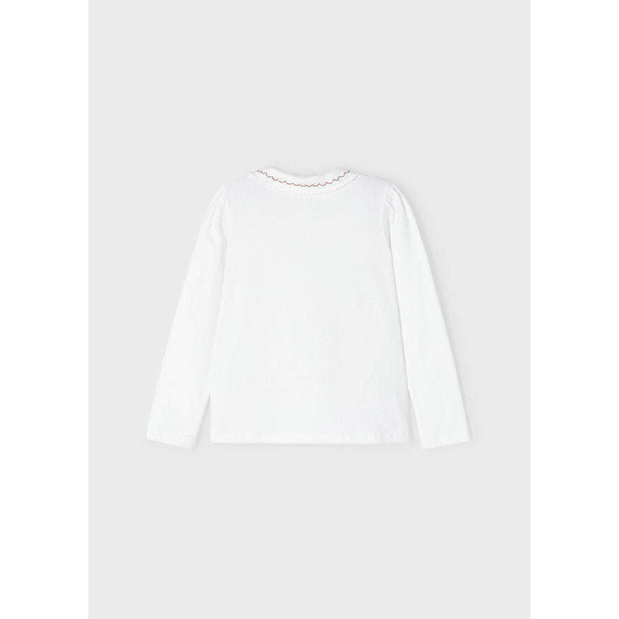 Long Sleeve Polo Shirt - Off White & Red