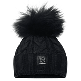 Merino Wool Single Pompom Braided Hats Black